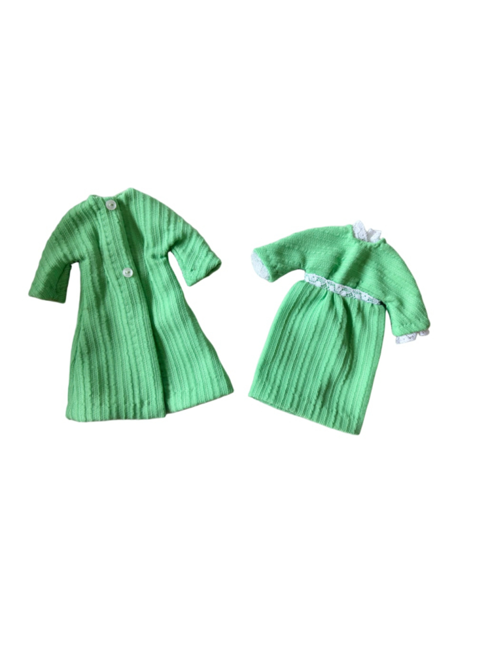 Vintage Barbie & Friends - Clone lime green knit doll coat & matching dress